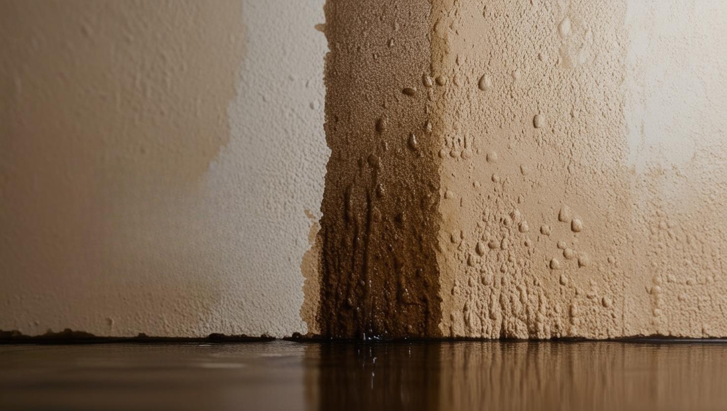 Water damage on wall showing staining and discoloration